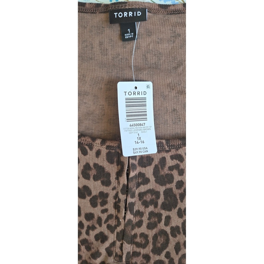 TORRID Leopard Print Long Sleeve Scoop Neck Ribbed Top Size 1 14-16 Brown - Picture 2 of 4